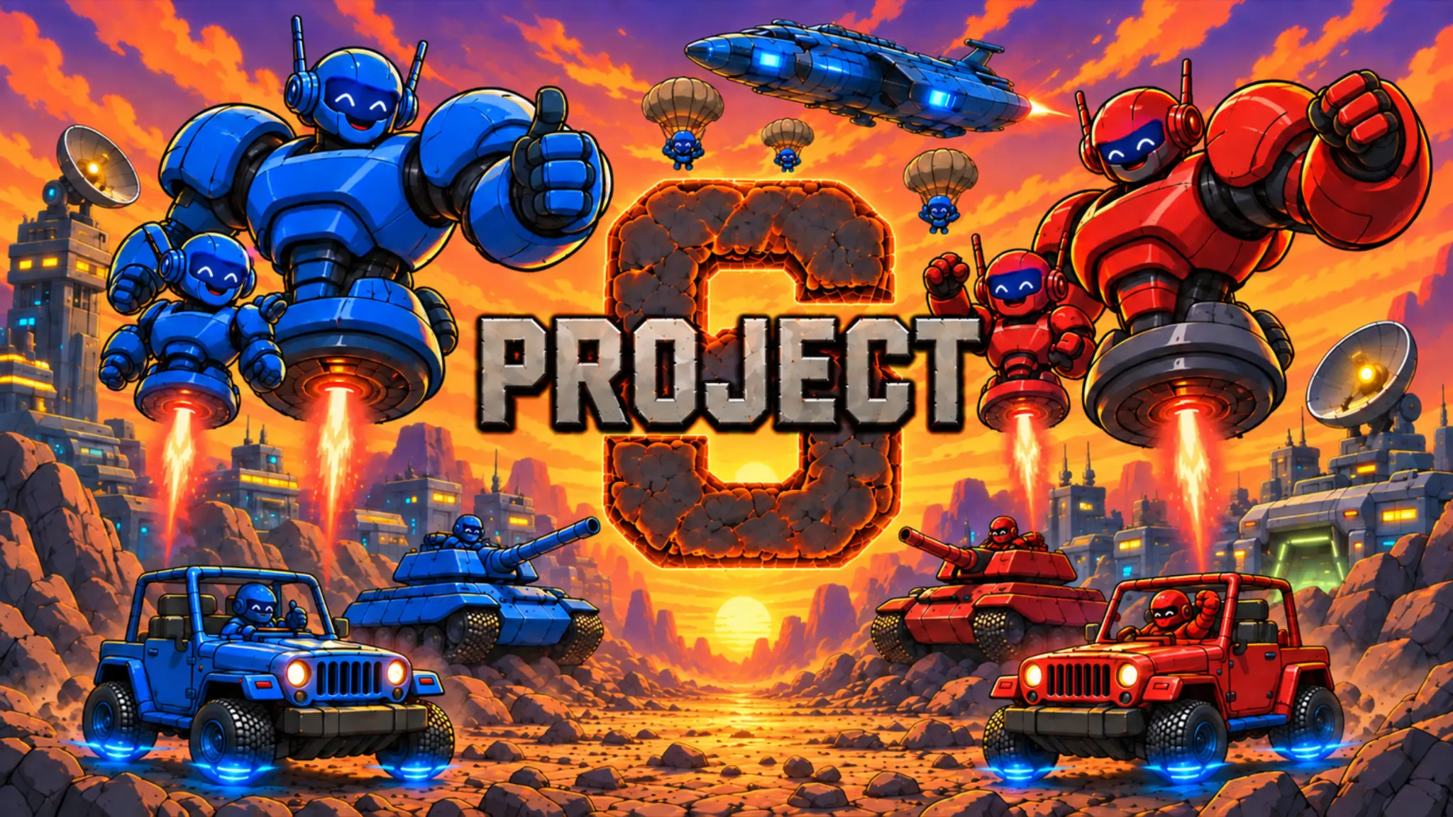 Original Project S key art with blue and red robot forces