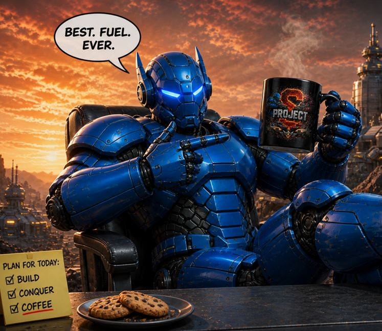 Robot holding Project S mug