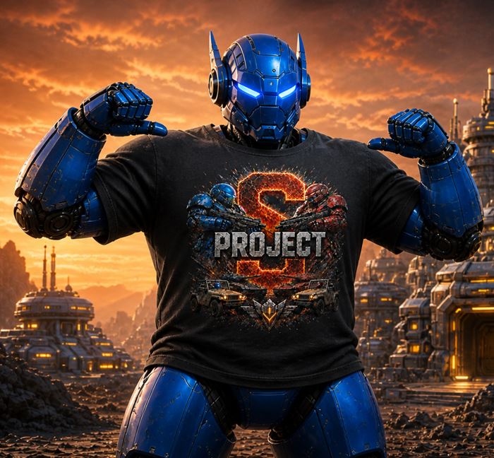 Robot wearing Project S shirt